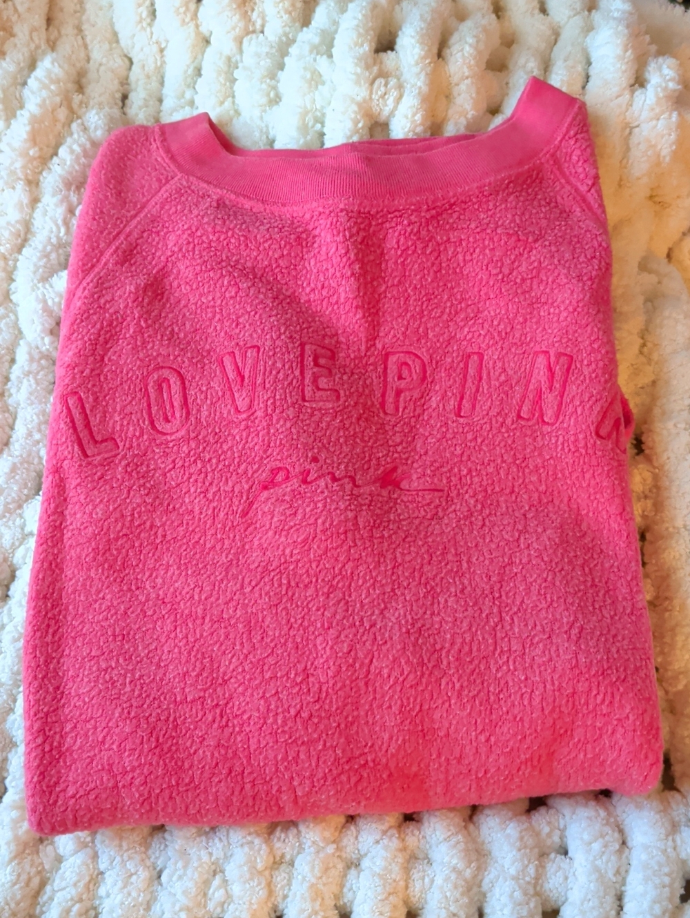 PINK Victoria's Secret Plush LOVE PINK Crewneck Sweatshirt - Bright Pink